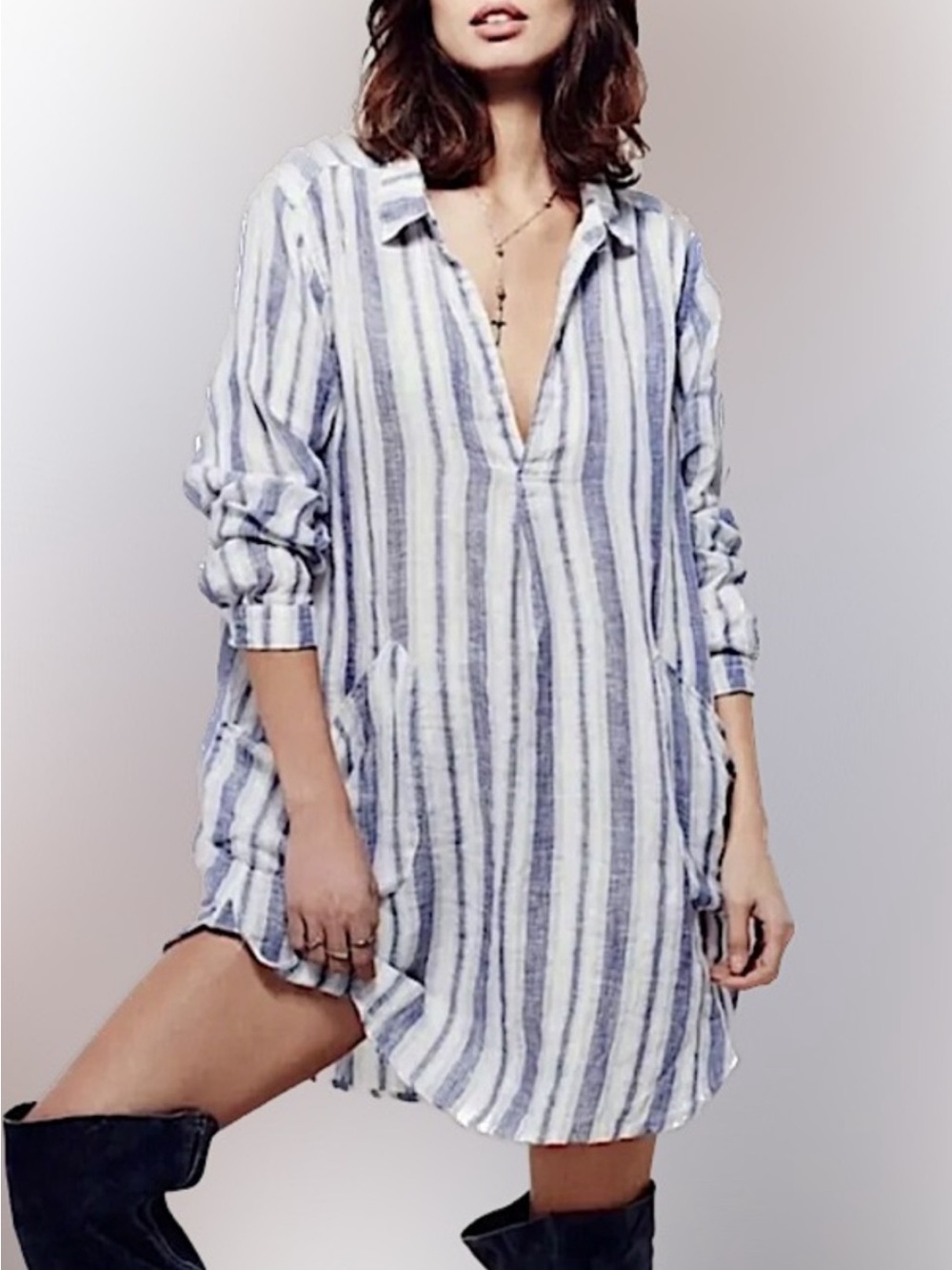 Free People x CP Shades Bailey Tunic in Blue, White and Gray. Women’s Medium